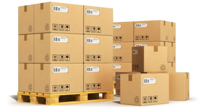 Cardboard boxes on shipping pallets