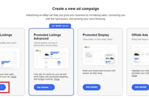 eBay広告キャンペーン作成画面、Promoted Listingsの選択オプション