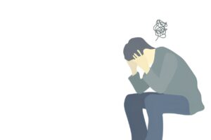 頭を抱えて悩む男性のイラスト